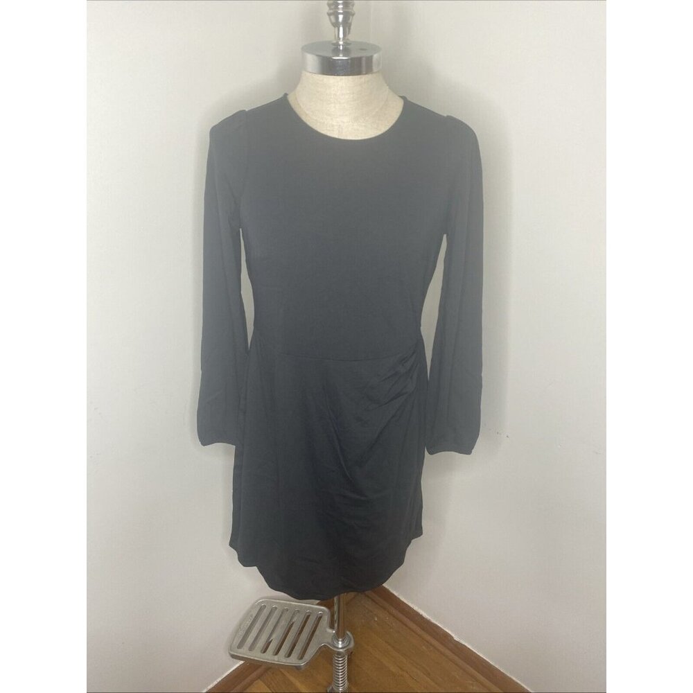 New Boden Dress Black Size US10 UK 14 Long Sleeve Midi D0760 Wrap Look Tencel